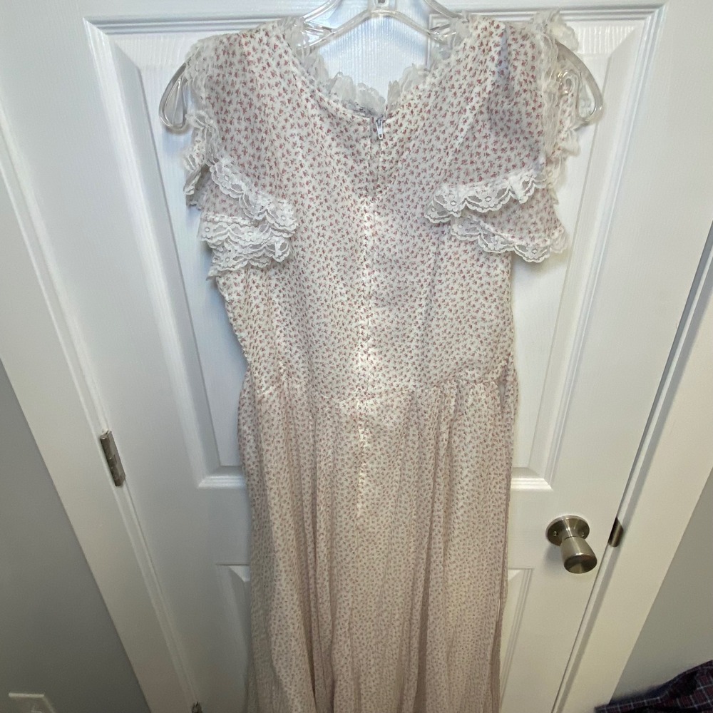Vintage 1981 Gunne Sax By Jessica‎ Floral Prairie Maxi Dress Lace Cottage Large - Picture 5 of 14